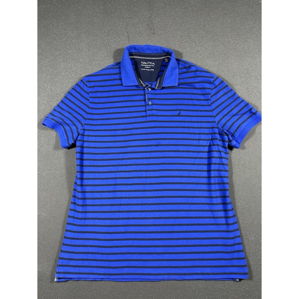 Men's Nautica Performance Deck Blue Striped Polo XXL